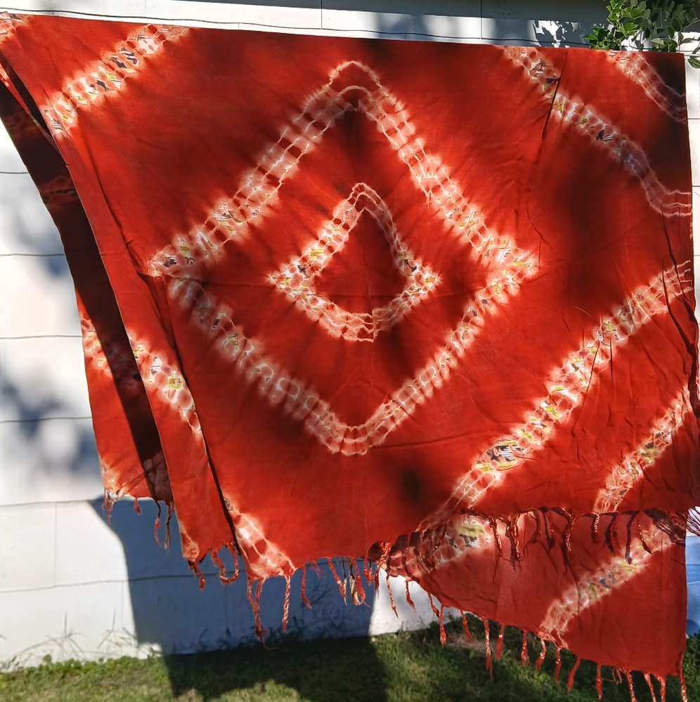 Red Tie-Dye Fringe Shawl Beach Sarong